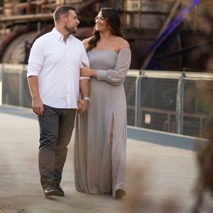 Lulus Grey Long Sleeve Dress with Slit Detail